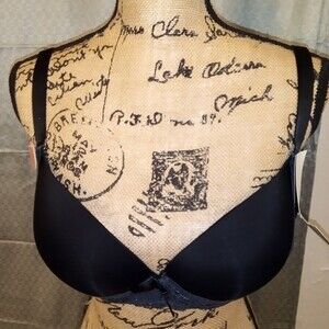 Youmita 40D Black Floral Lace Overlay Plunge Bra NWT